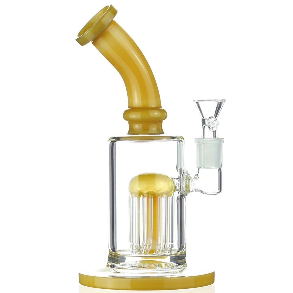 Bottled Jellyfish Glass Bong With Color Accents 8-Arm Tree Perc & Bent Neck
