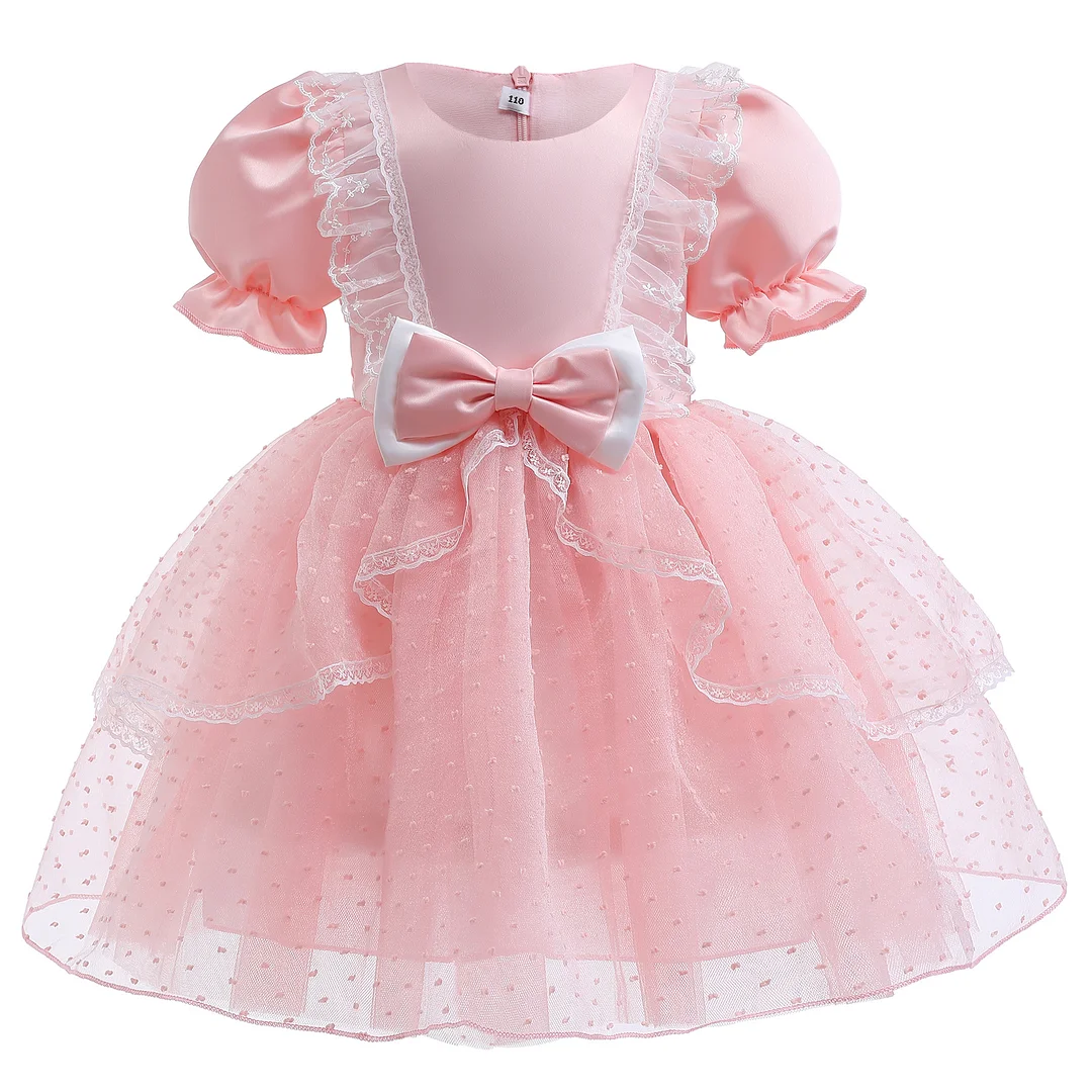 Buzzdaisy Lolita Princess Dress For Girl Contrast Collar Bow-Knot Irregular Design Half Sleeve Light Weight Cotton Spring/Fall