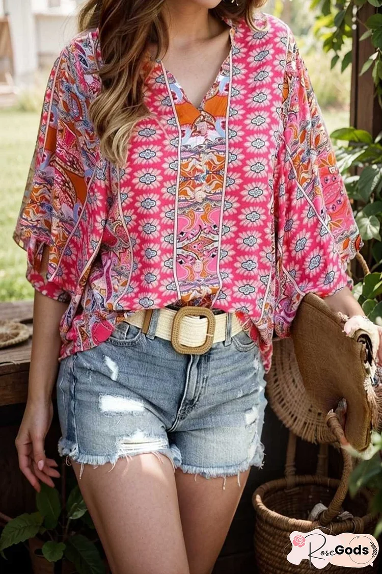 casual solid flowy loose tunic short sleeve v neck blouse