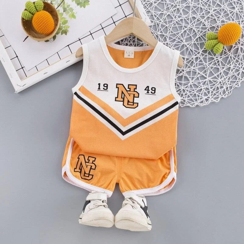 Girls Sport Clothes Summer Baby Boys 2 PCS Outfits Cotton Vest + Shorts Children Sleeveless Tracksuit Kids Out Door Costume
