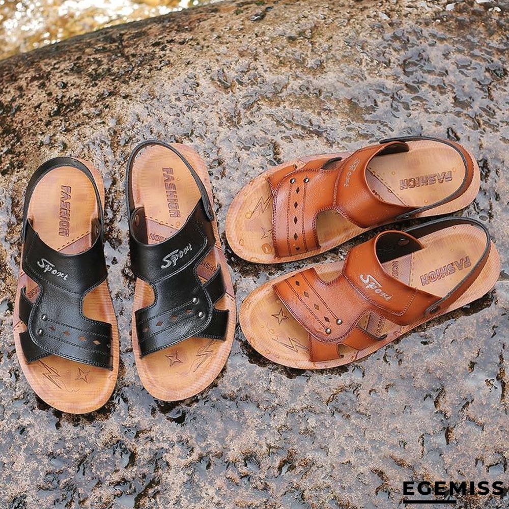 Big Size Men's Genuine Leather Sandals Non-Slip Slippers Flats Beach Shoes | EGEMISS