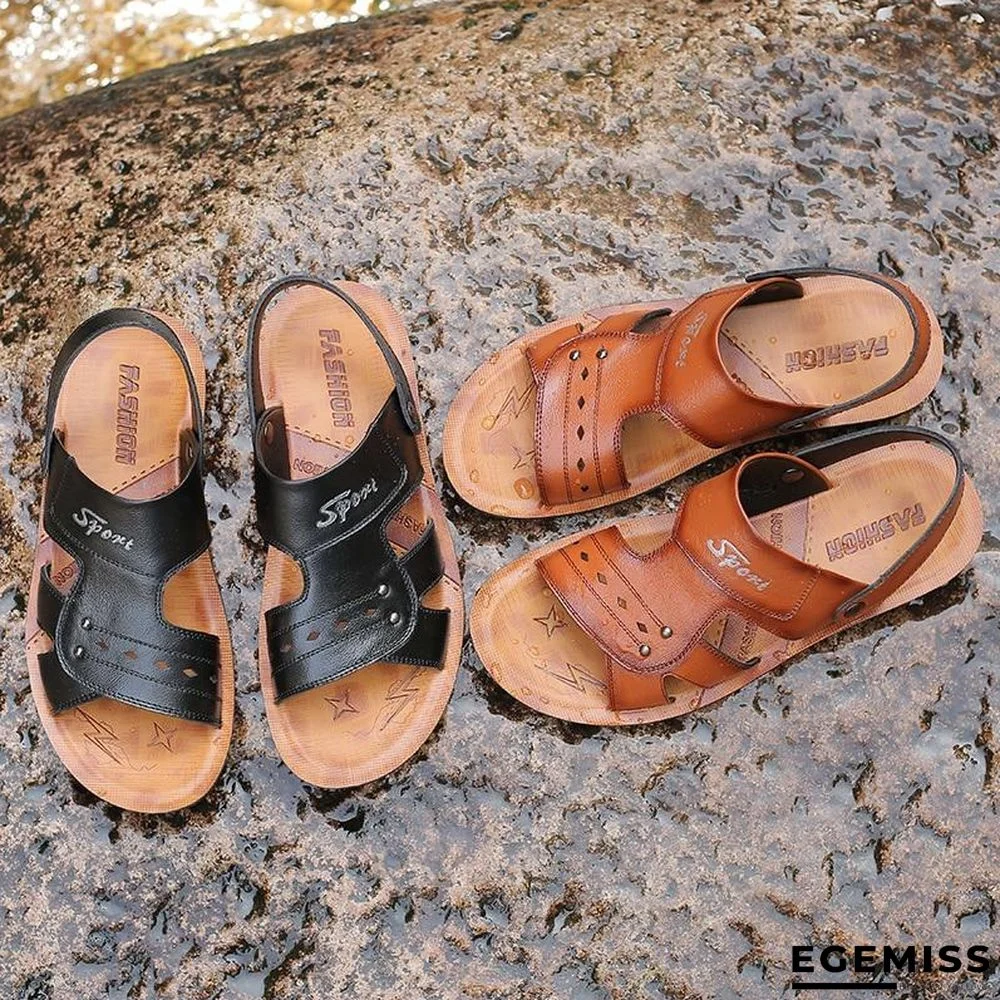 Big Size Men's Genuine Leather Sandals Non-Slip Slippers Flats Beach Shoes | EGEMISS