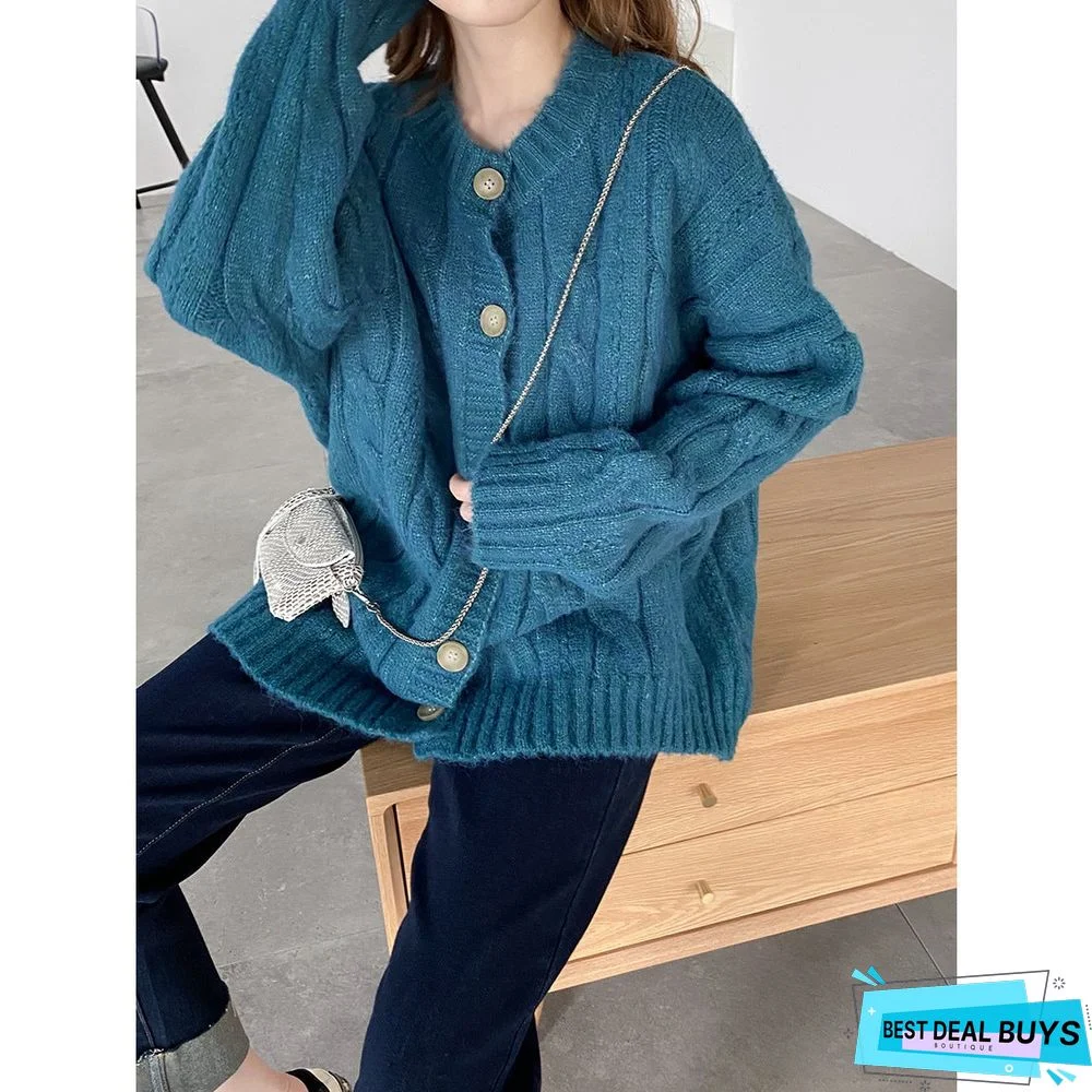 Waxy Yarn Mohair Women's Cardigan Coat Sweater