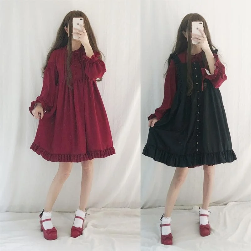 Black/Wine/Pink Sweet Lantern Sleeve Lolita Dress S12886