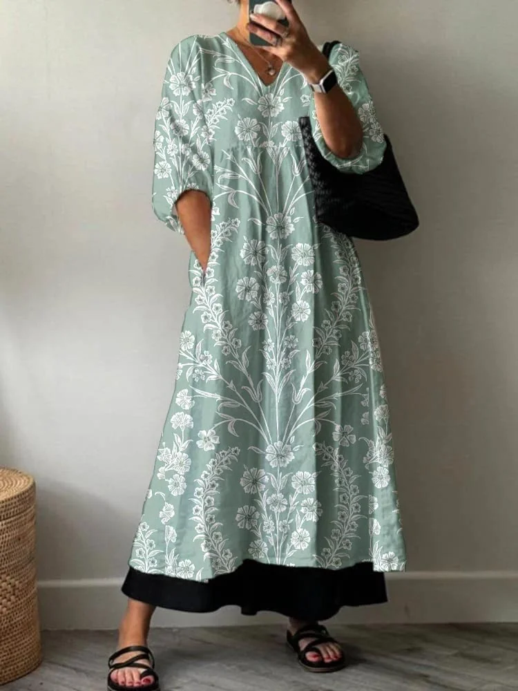 Women's Bohemia Pattern Holiday Floral Pattern Cotton Dress