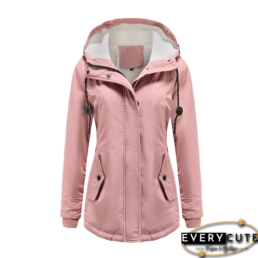 Pink Plush Warm Hooded Parka Coat