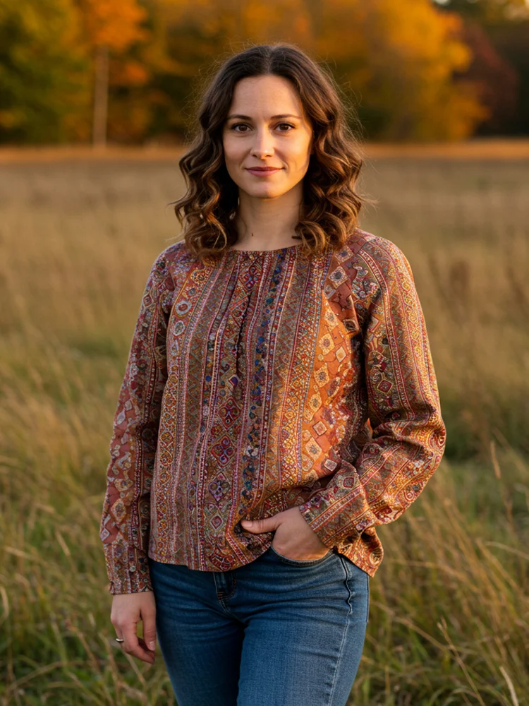 Women's Vintage Bohemian Embroidered Print Shirt