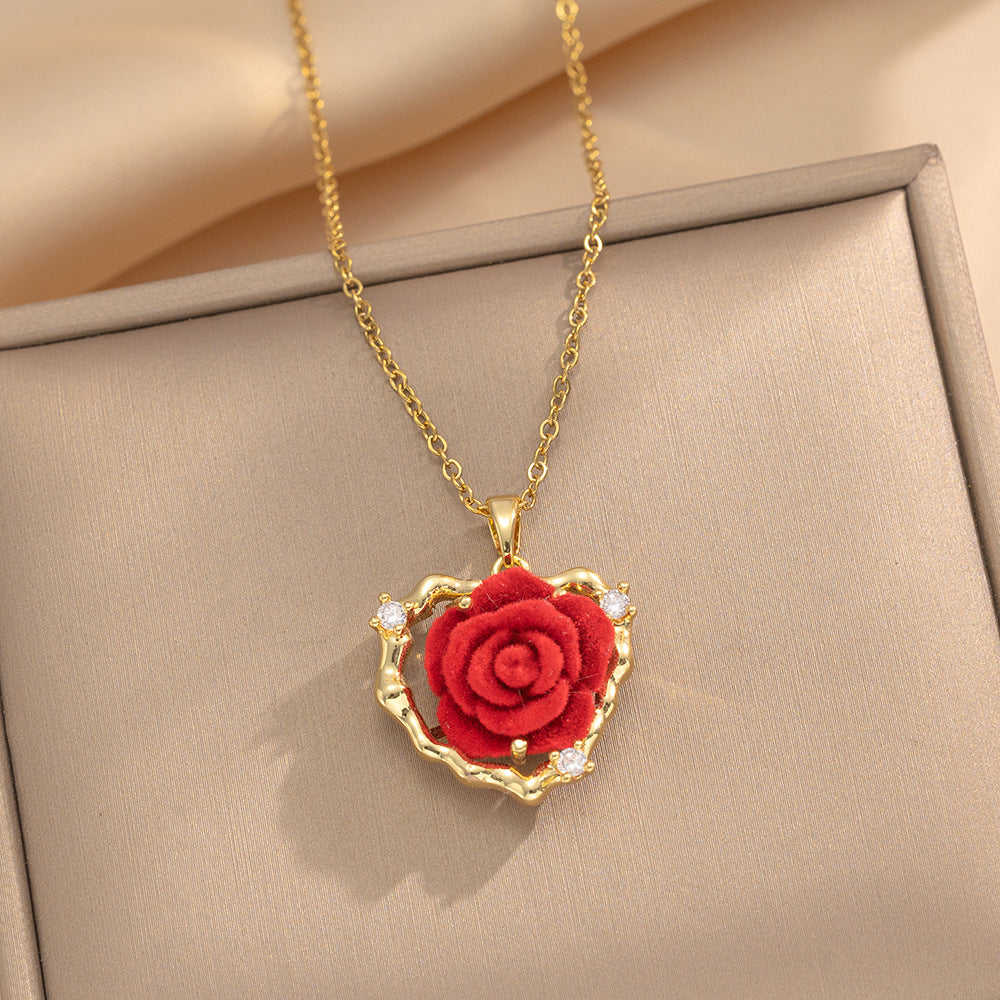 Copper Gold-Plated Fashion Long Rose Necklace Female Retro Rose Versatile Sweater Chain Autumn And Winter Accessories