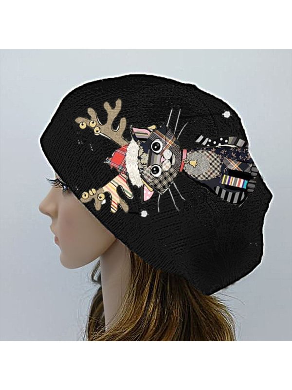 Casual Christmas vintage print warm knit hat