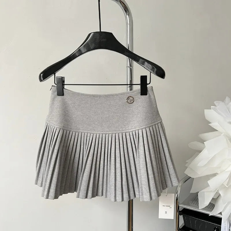 Aiertu Women's Woolen Pleated Short Skirt Autumn Winter American Korea Style Cheerleading Girl Straight A-line High Waist Mini Skirt Aiertu