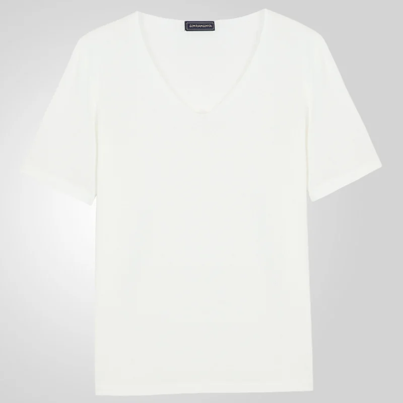 Uveng Uveng Men's Thin V-Neck Solid Knitwear Summer Short-Sleeved Knitted T-Shirt SY0049