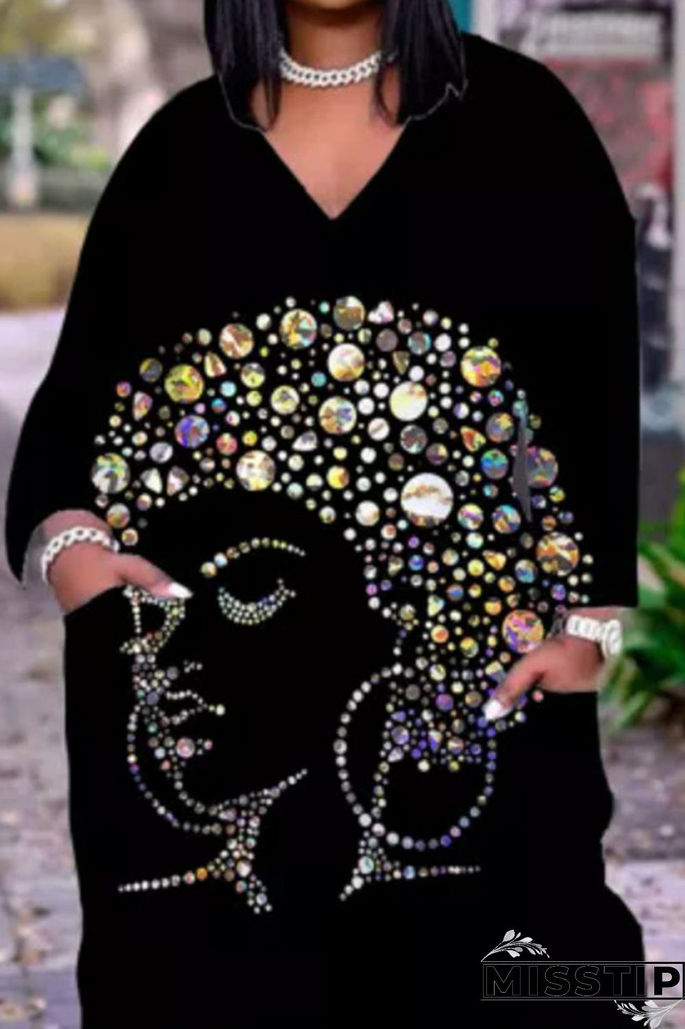 Green Yellow Casual Print Patchwork V Neck Straight Dresses