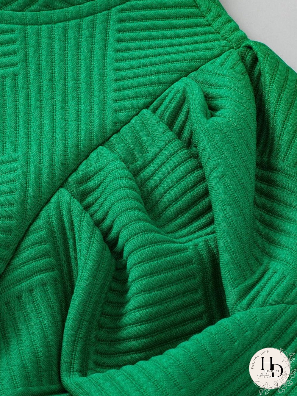 Elegant Dark Green Ruffled Textured Puff Sleeve Blouse