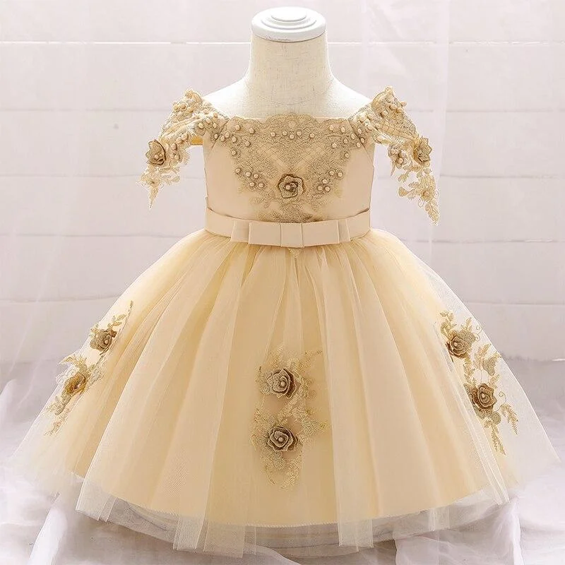 2021 Summer  Clothes Tulle Infant 1st Baptism Dress For Baby Girl Dresses Party And Wedding Flower 2 1 Year Birthday Dress Tutu 1108