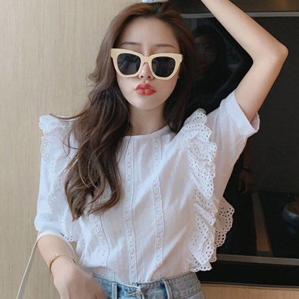 Blouses Women Edible Tree Fungus Sweet Korean Style Retro Summer All-match College Fashion Ladies Design Popular Leisure Elegant