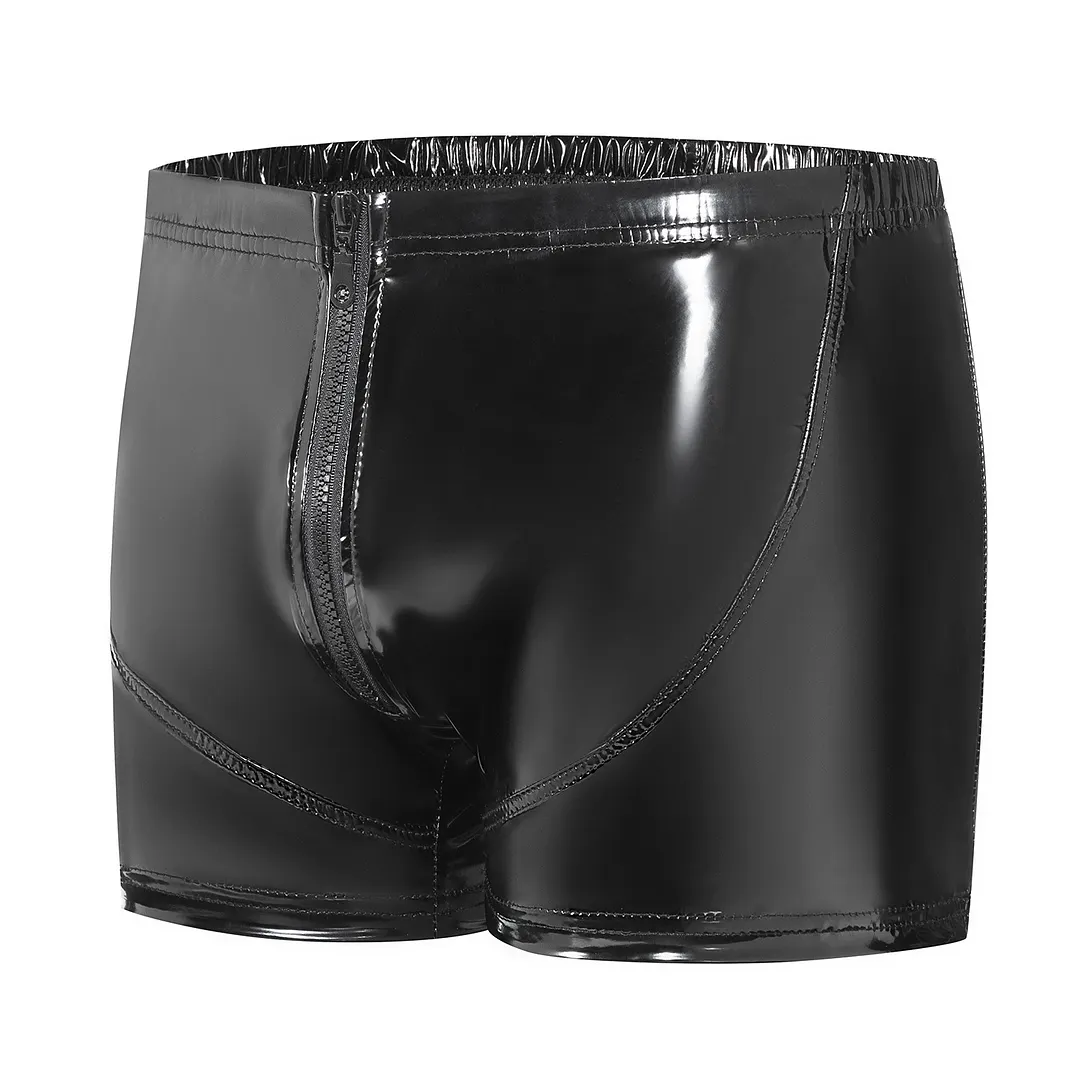 Brownm Brownm Men's PU Bright Leather Shorts, Bright Mirror Flat Leather Pants No Odor Size Accurate
