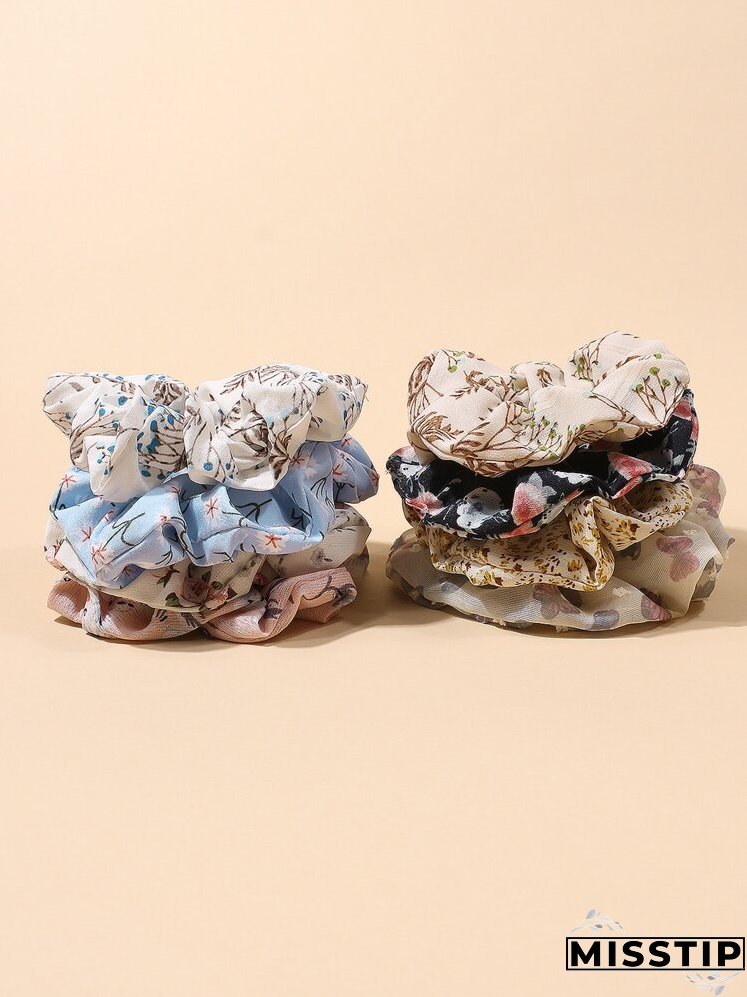 8pcs Floral Print Scrunchie