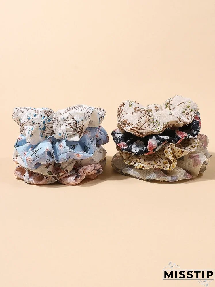 8pcs Floral Print Scrunchie
