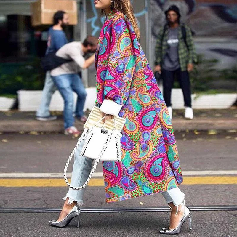 Brownm Extended Double Breasted Printed Loose Trench Coats