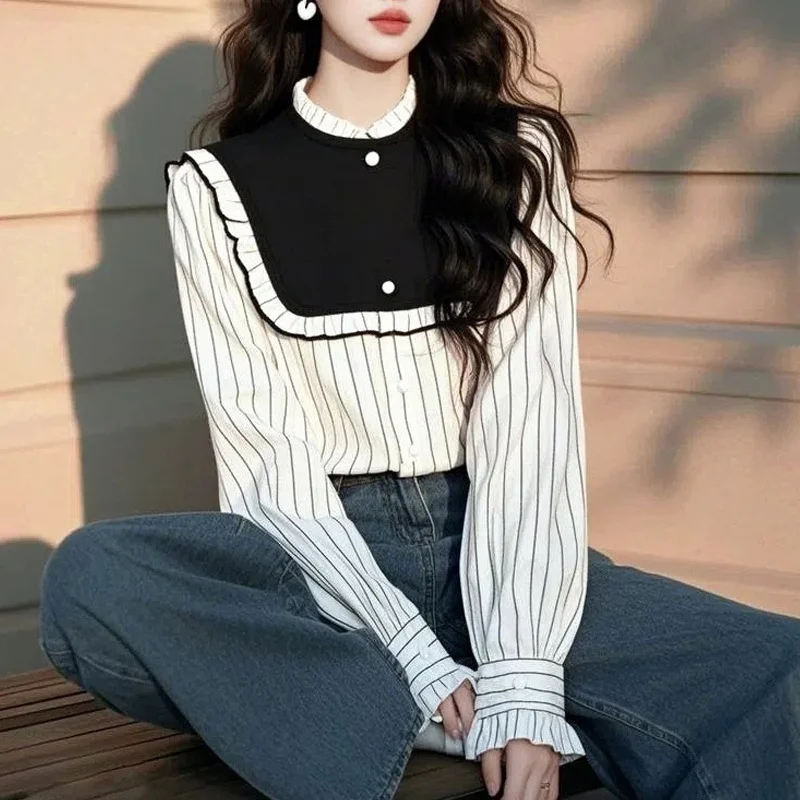 Athvotar Athvotar Spring Han Han Super Beautiful Beautiful Black And White Striped Shirt Female Design Sense Light Luxury To Reduce The Age Of The Gas Blouse