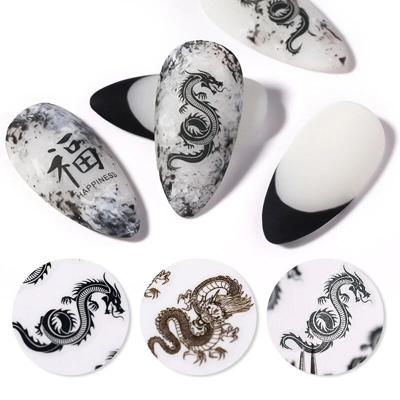 Red Black Colorful 3D Dragon Design Stickers Women Love Nail Art Slider Gel Polish Decal Temporary Decoration For Nail Manicures