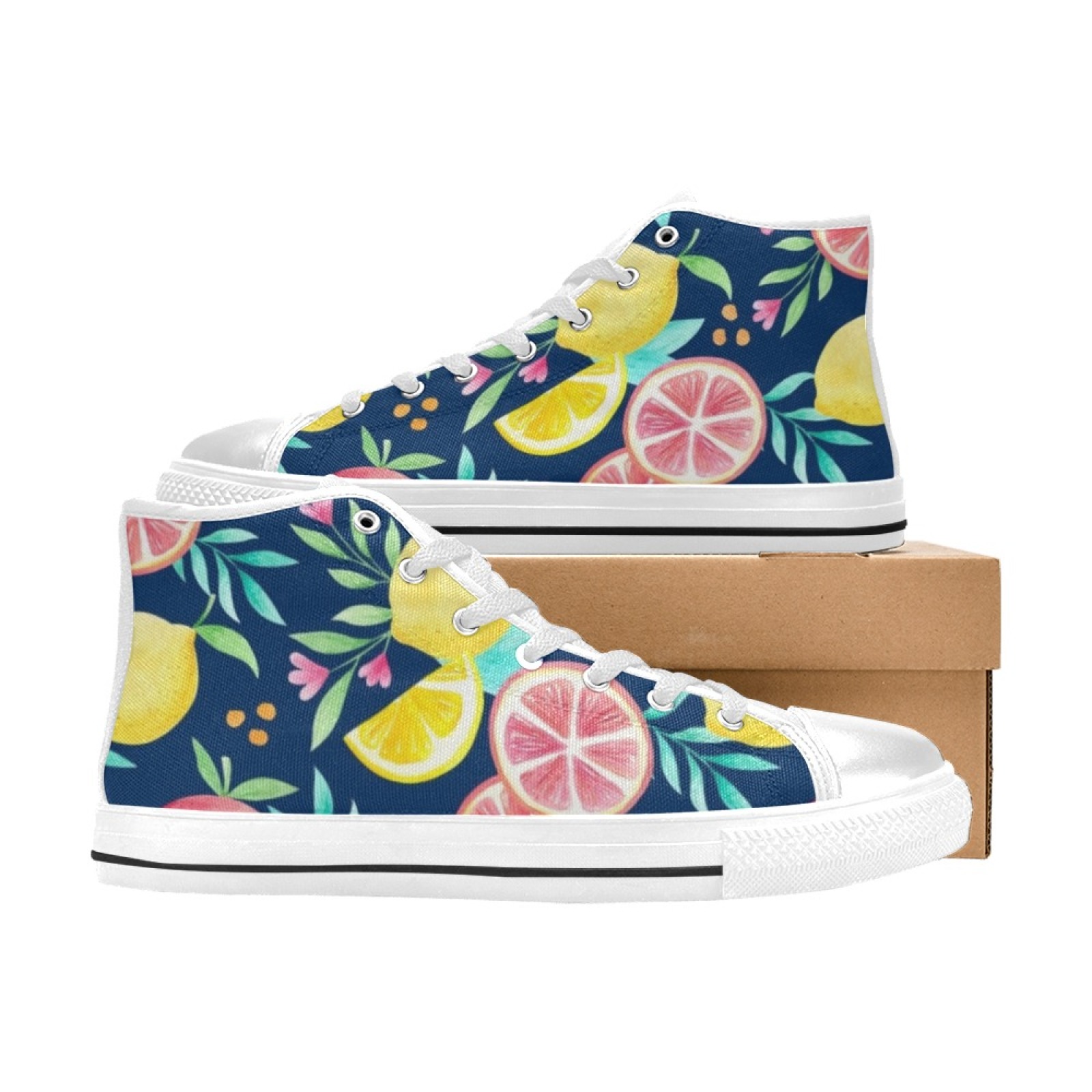 Original Design Summer Pattern Lemon Printed High Top Women's Canvas Shoes