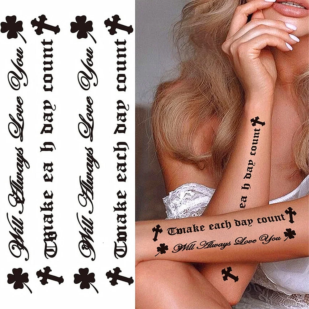 Black Alphabet Letter Temporary Tattoo Sticker Arm Sleeve Love Word Heart Lightning Fashion Fake Body Leg Finger Women Totem