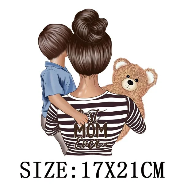 Mom&Baby Heat Sticker On T-shirt DIY Washable Iron On Transfer For Clothing Lovely Design On Clothes Patches Applique Decoration