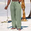 Men's Wide Leg Pants Thin Section Breathable Cotton Linen Loose Casual Beach Trousers by Inlyline