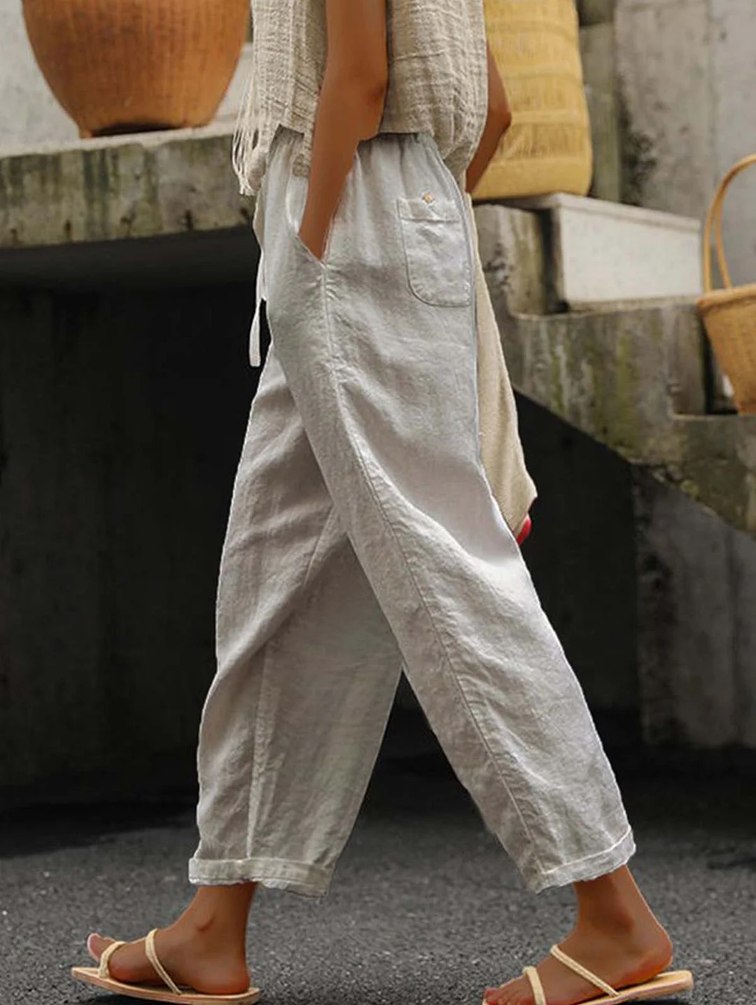 Women's Pure Color Elegant Casual Cotton Pants