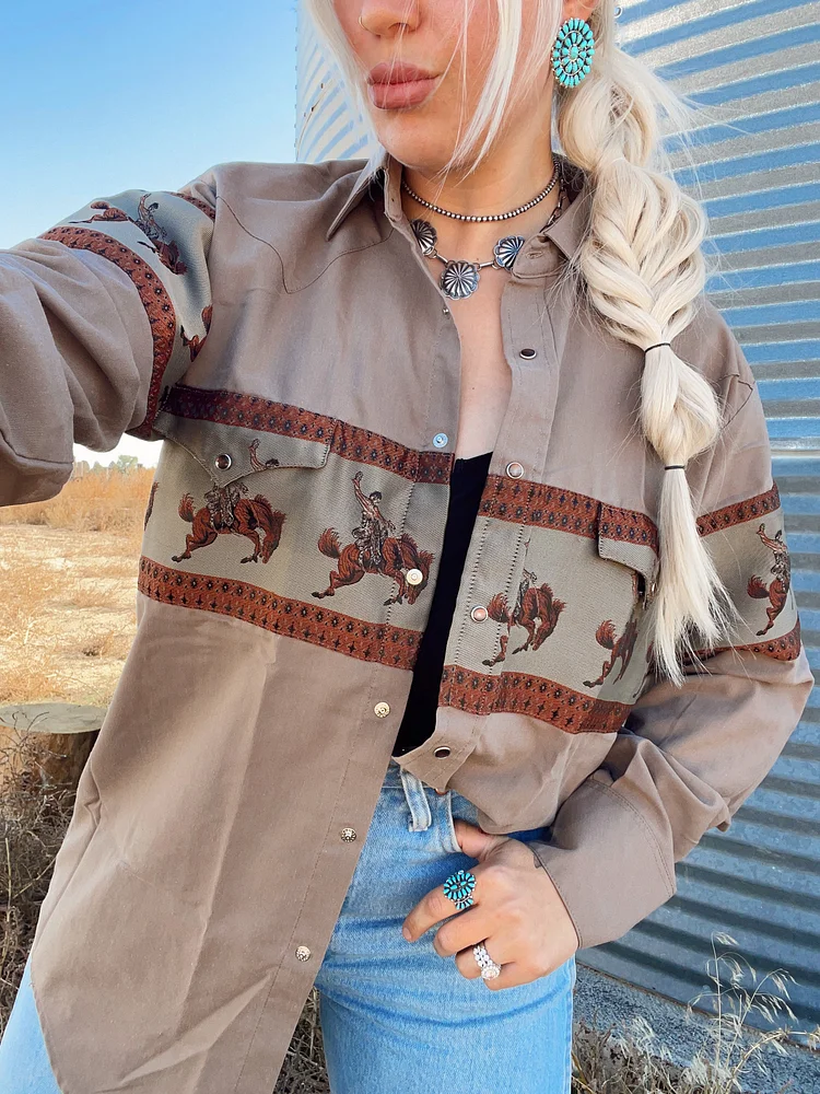 Western Horse Print Long Sleeve Shirt