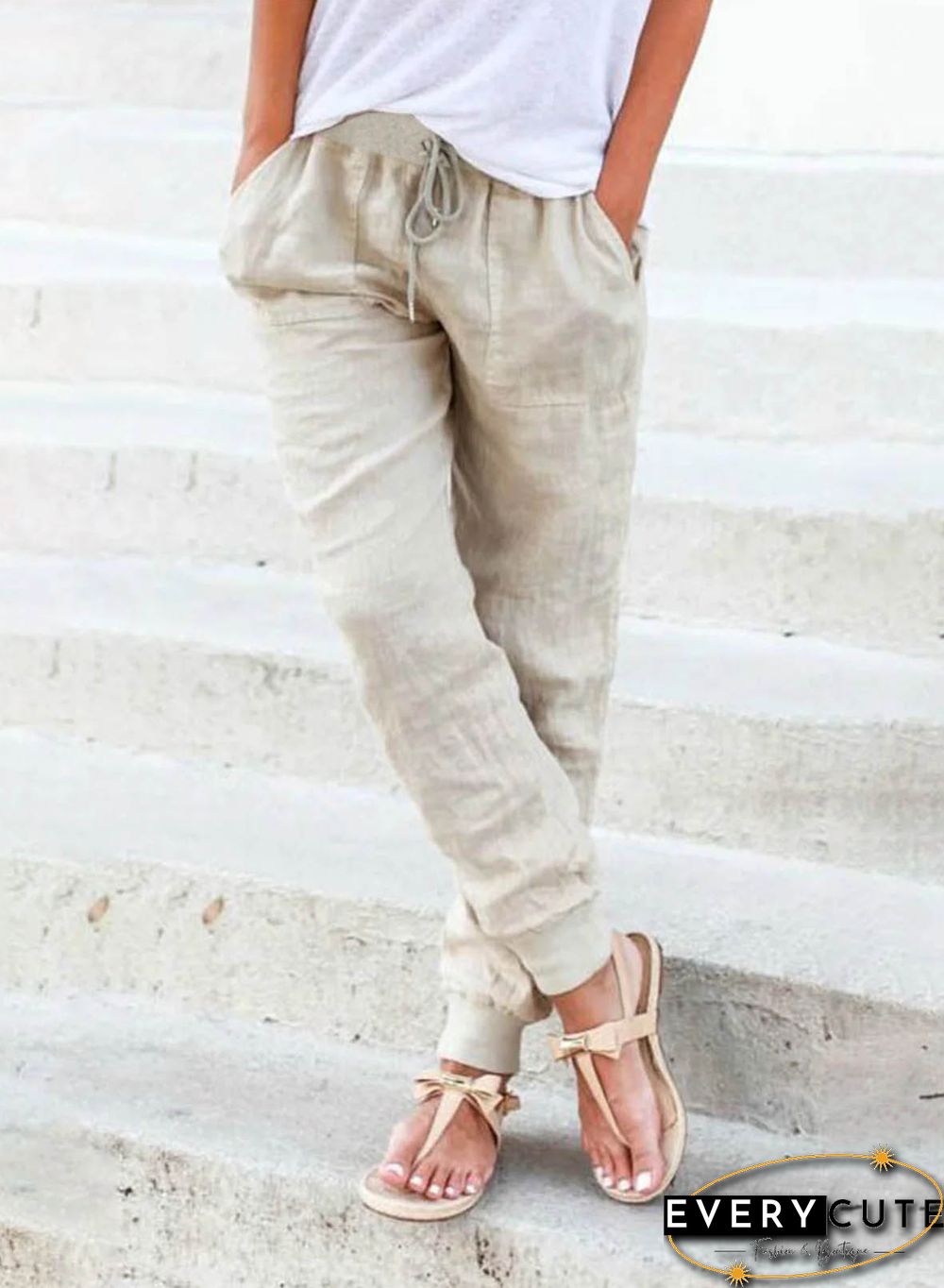 Khaki Pocketed Drawstring Joggers