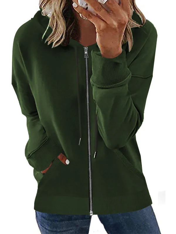 Women Long Sleeve Hooded Solid Color Tops