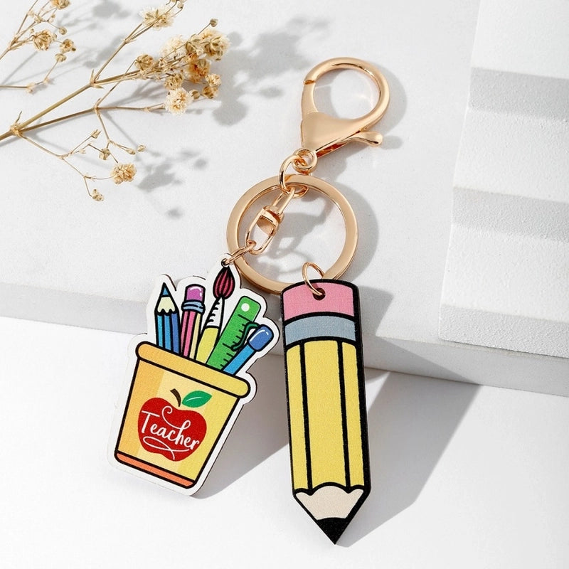 Modern Style Book Pencil Wood Teachers’ Day Unisex Keychain