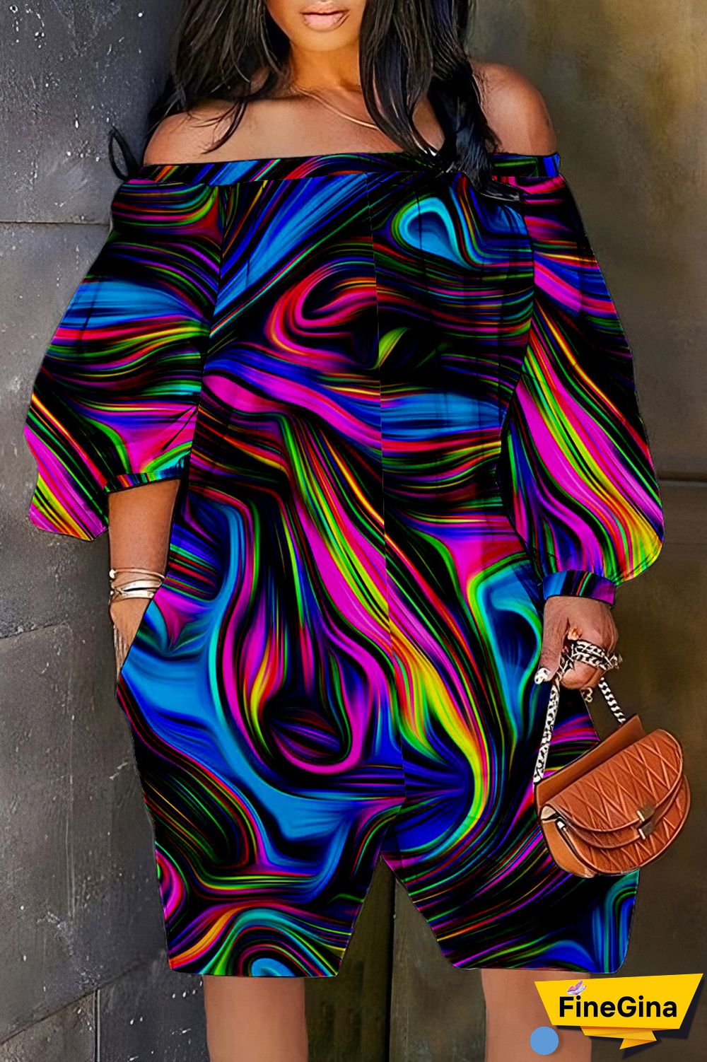 Cyan Casual Print Backless Off the Shoulder Regular Romper