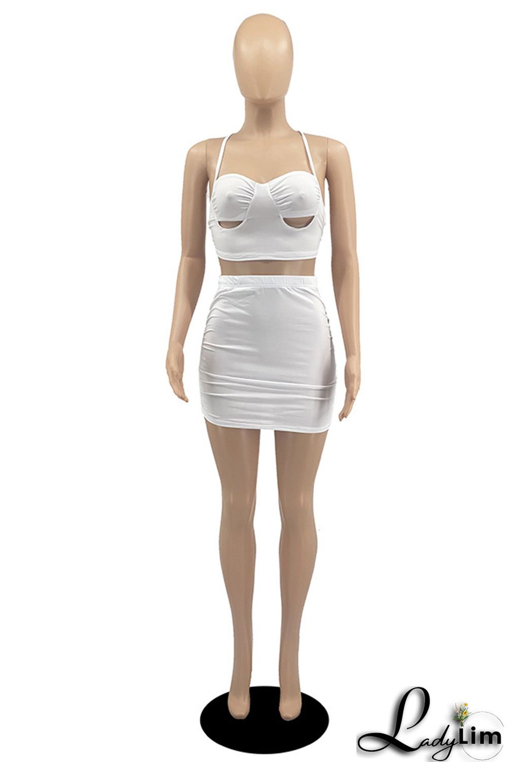 White Sexy Casual Solid Bandage Strap Design Spaghetti Strap Sleeveless Two Pieces