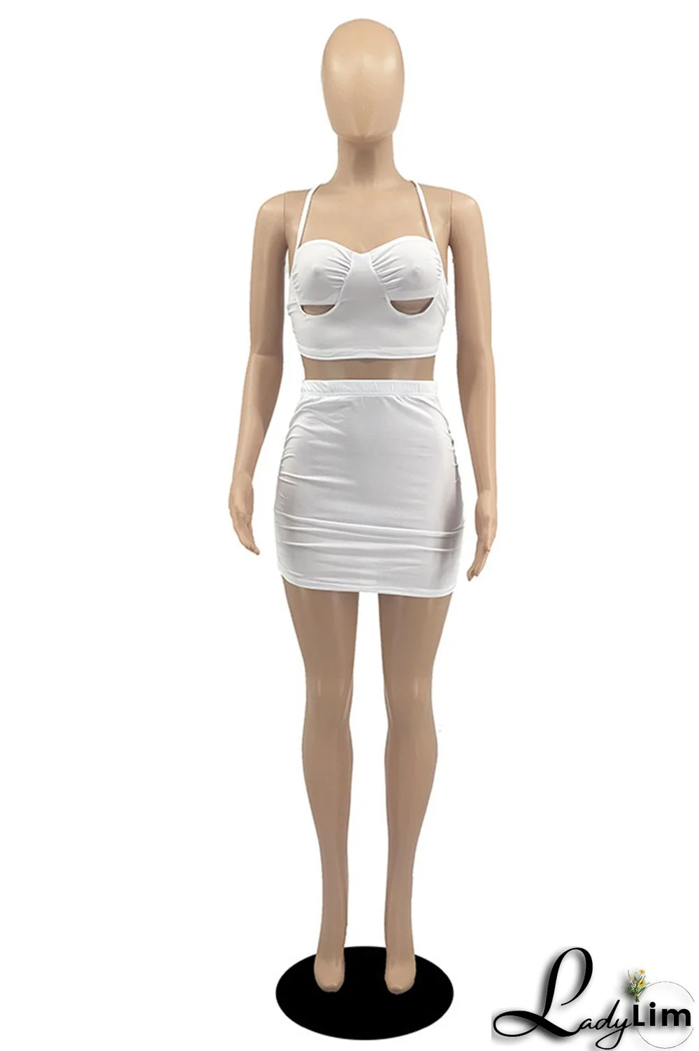 White Sexy Casual Solid Bandage Strap Design Spaghetti Strap Sleeveless Two Pieces