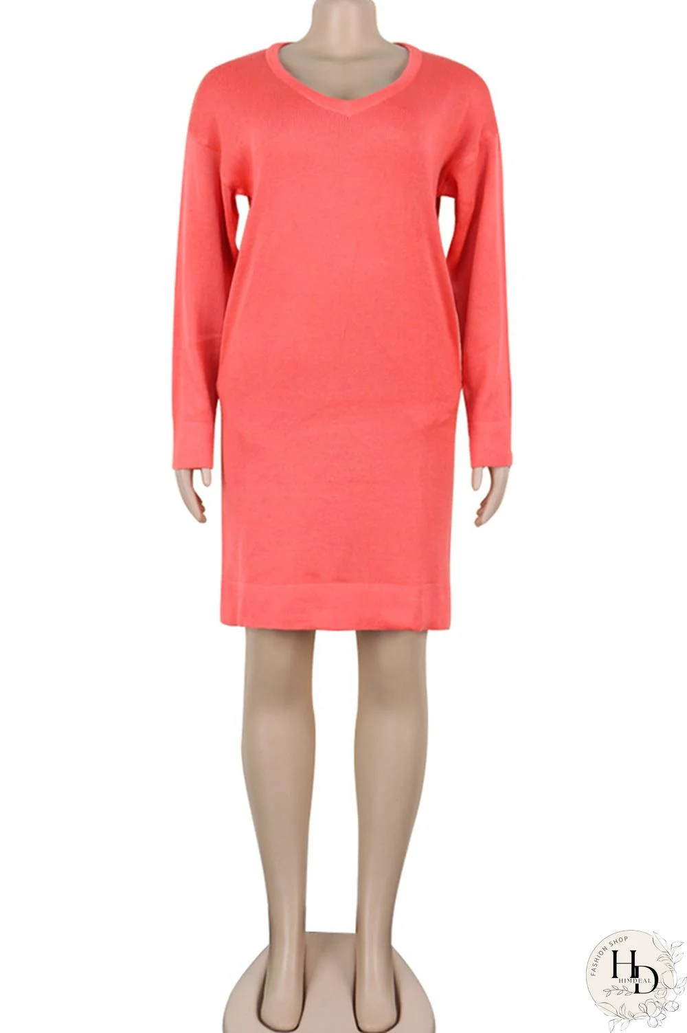 Olive green Acetyl fiber Sexy Cap Sleeve Long Sleeves V Neck Straight Knee-Length Solid