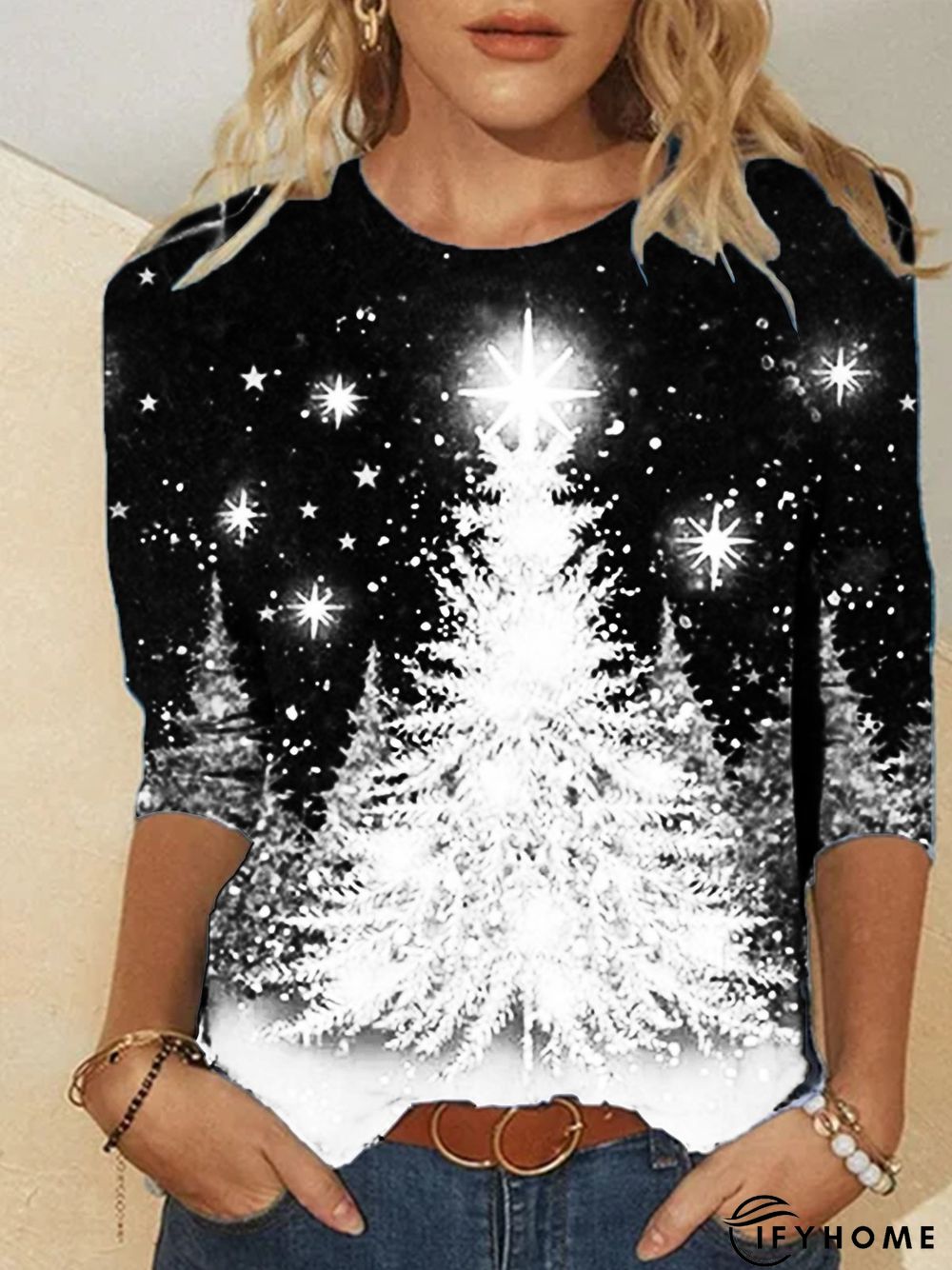 Loose Christmas Snowman Crew Neck Vintage Blouse | IFYHOME