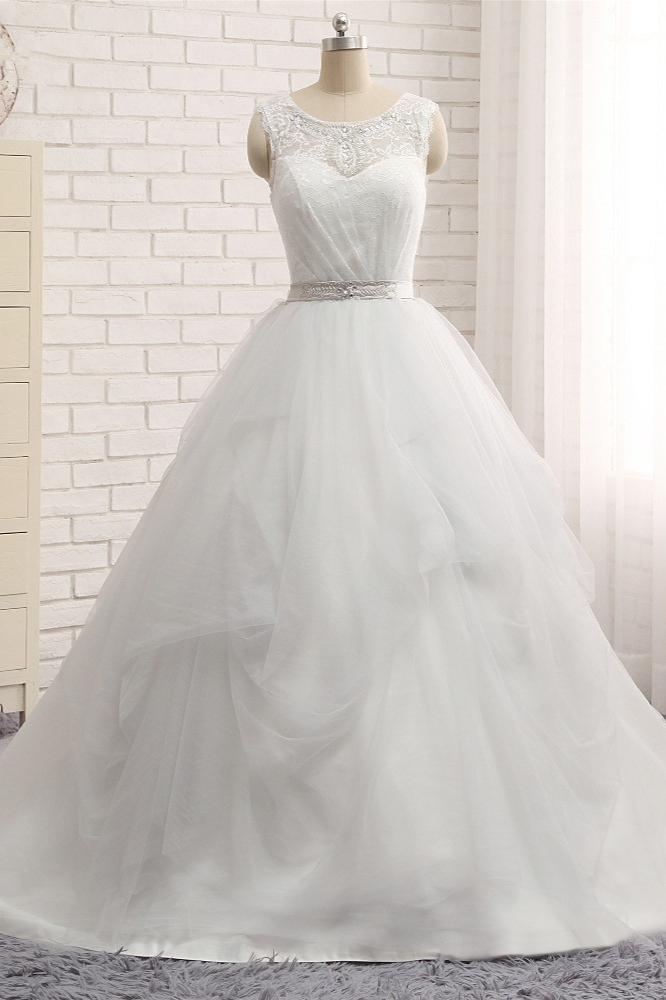 Bellasprom Elegant Modern Jewel Long Wedding Gown With Lace Appliques Bellasprom