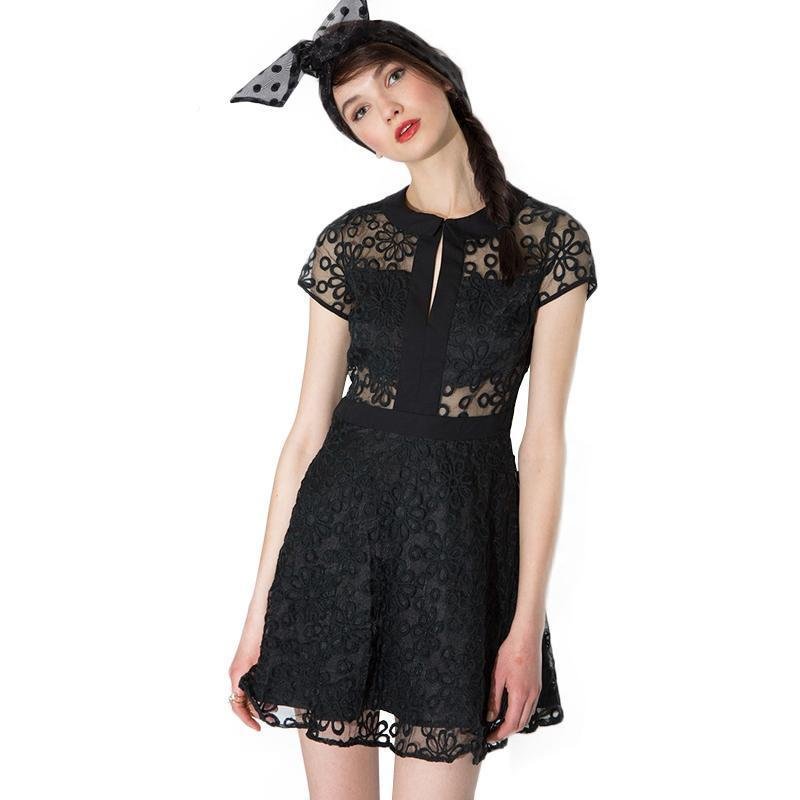 Black Sexy Sheer Lace Cut Out Dress-elleschic