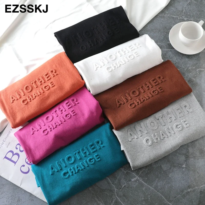 spring summer Women basic 3D Letter T-shirt Casual Loose short sleeve bottom candy color cotton T-shirt  Female Thick Tops