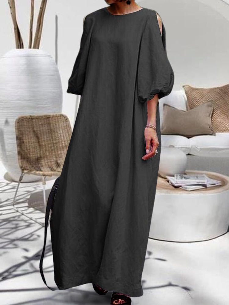 Elegant Mid Sleeve Casual Skirt Off Shoulder Solid Color Cotton Linen Skirt