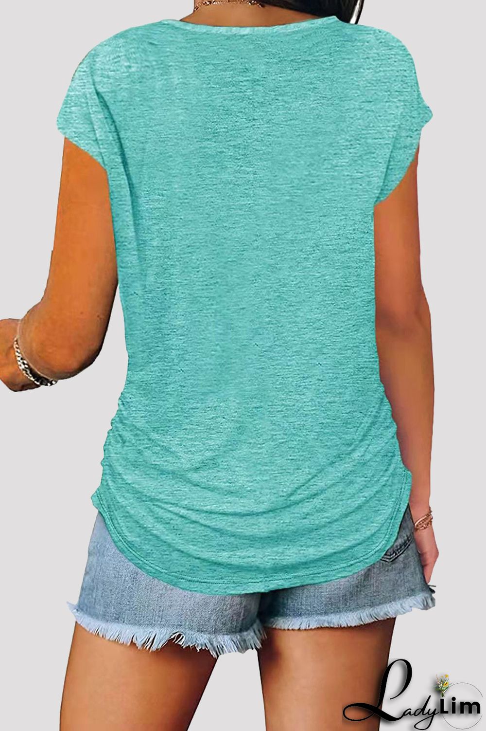 Grey Fashion Casual Solid Split Joint Zipper V Neck T-Shirts