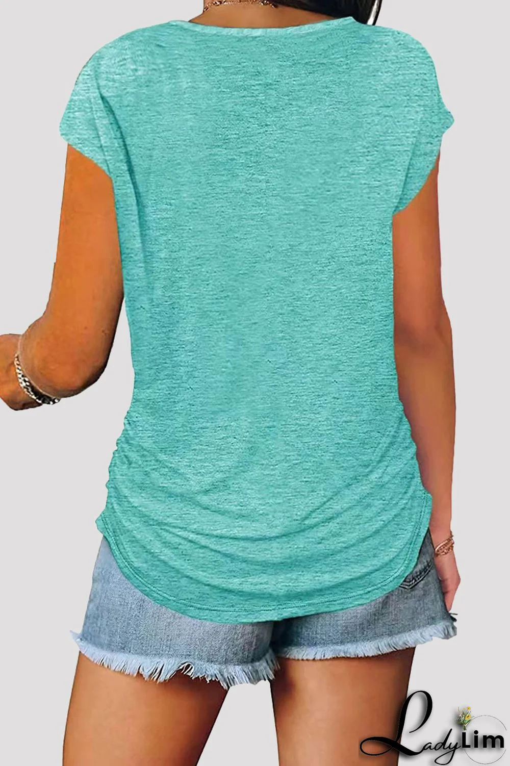 Grey Fashion Casual Solid Split Joint Zipper V Neck T-Shirts