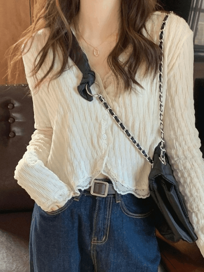 Lace Trim Knit Cropped Cardigan