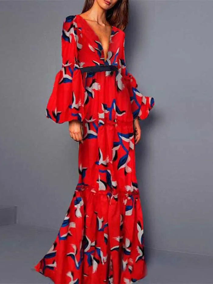 Women's new printed V-neck bohemian jumpsuit