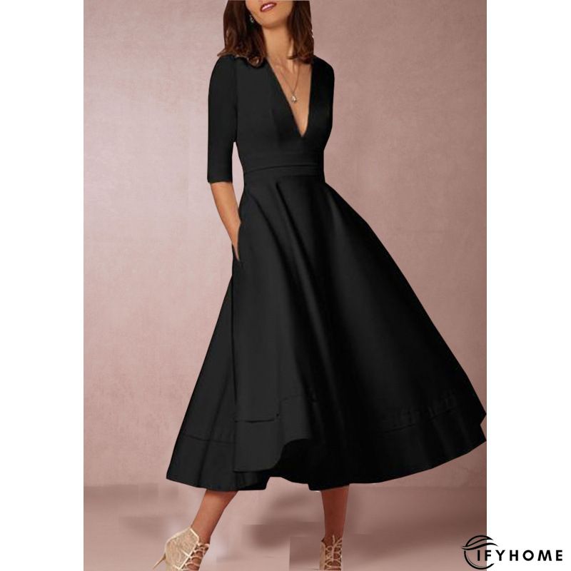 Cross Neck Elegant Regular Fit Midi Dress | IFYHOME