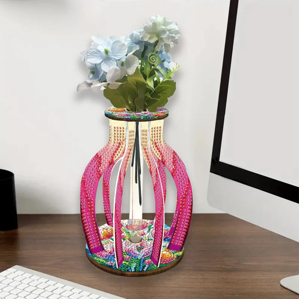 Acrylic Wood Flower DIY Diamond Painting Flower Vase for Home Office Decoration
