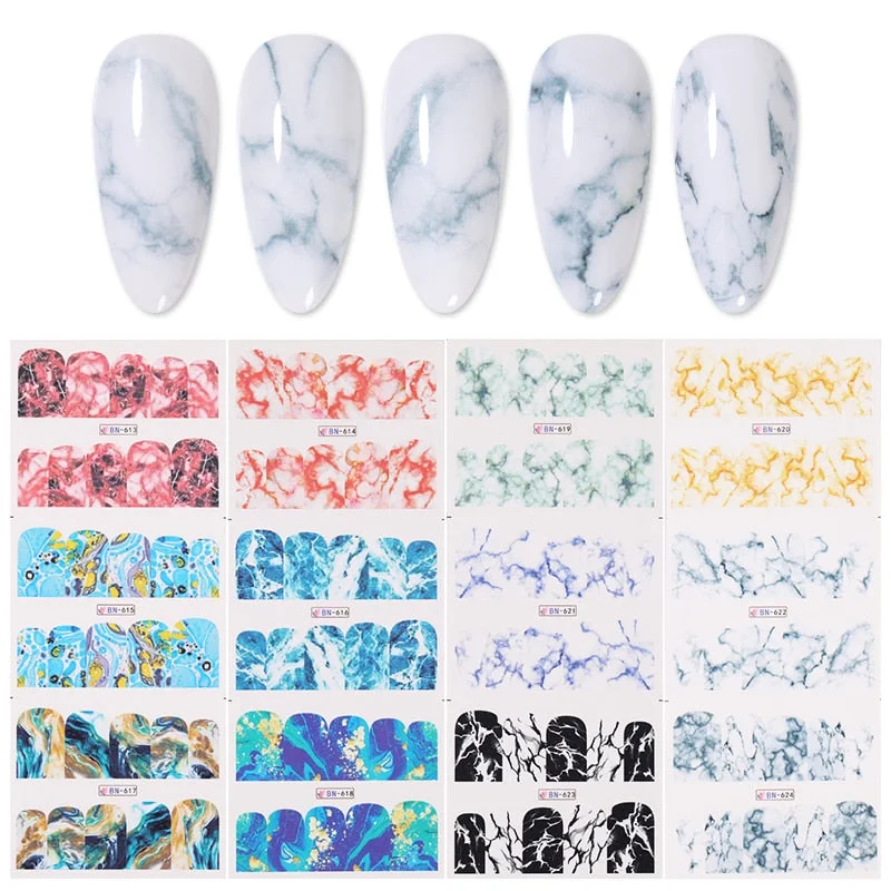 12 Styles Harunouta Nail Water Decals Maple Leaves Geometric  Line Nail Water Stickers Slider Nail Art Decoration Wraps-Nail Inspo